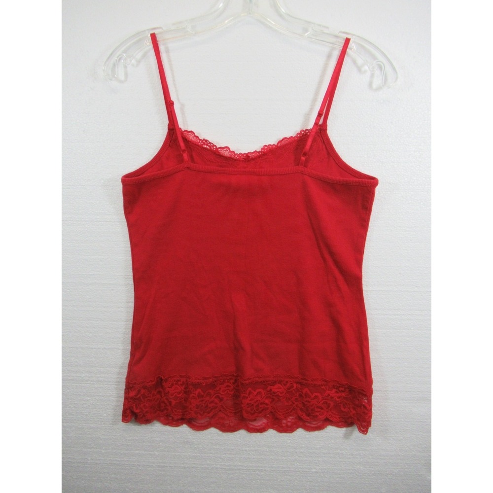 Cato Ribbed Beaded Camisole Tank Top Women Medium Red Lace Trim Adjustable Strap - Picture 5 of 5